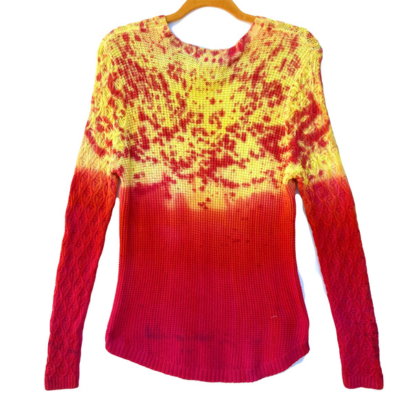 Red and Yellow redyed Long Sleeve Knit Sweater - Picture 2 of 2